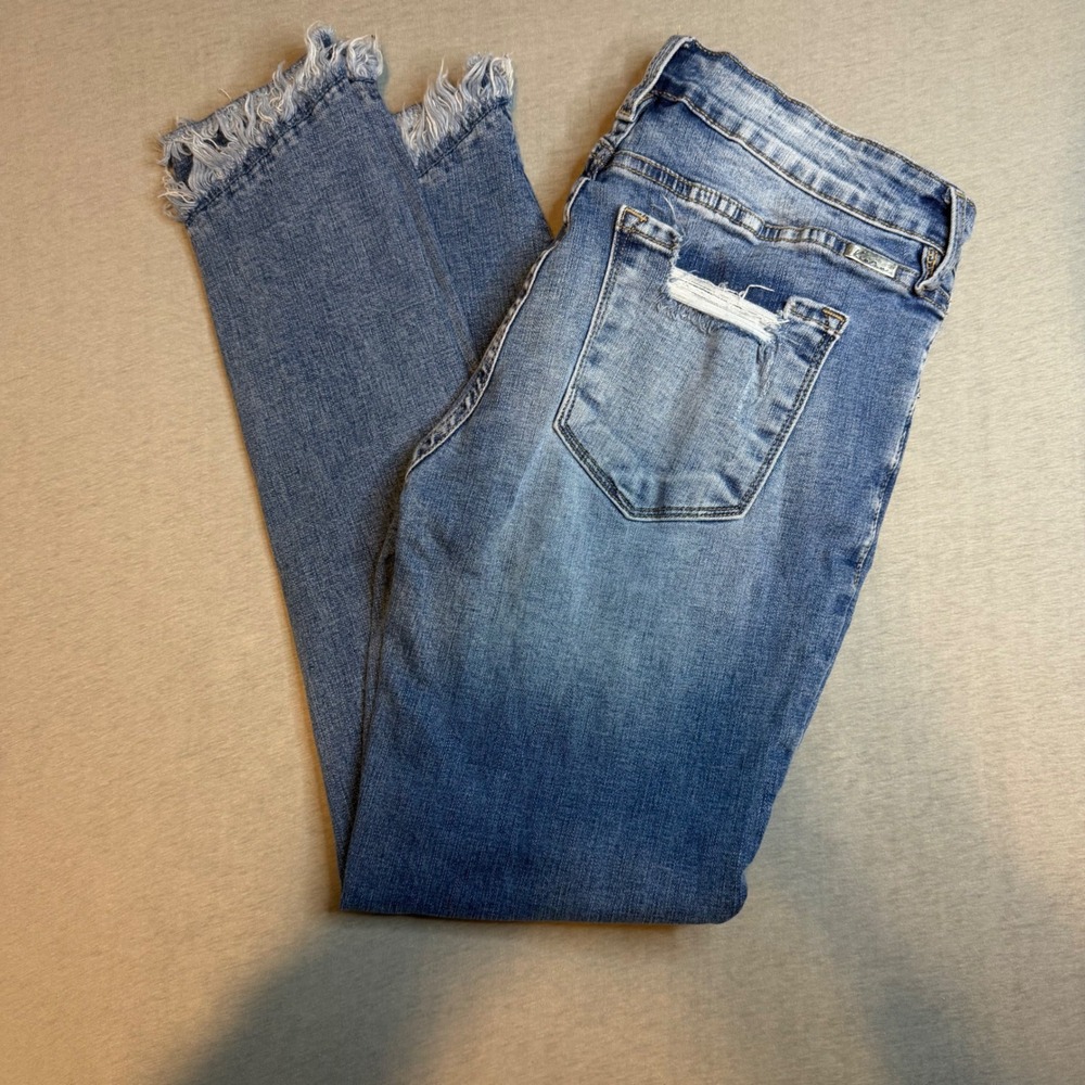 KanCan Distressed High Rise Skinny‎ Jeans Medium Wash Frayed Hem Size 11/29
